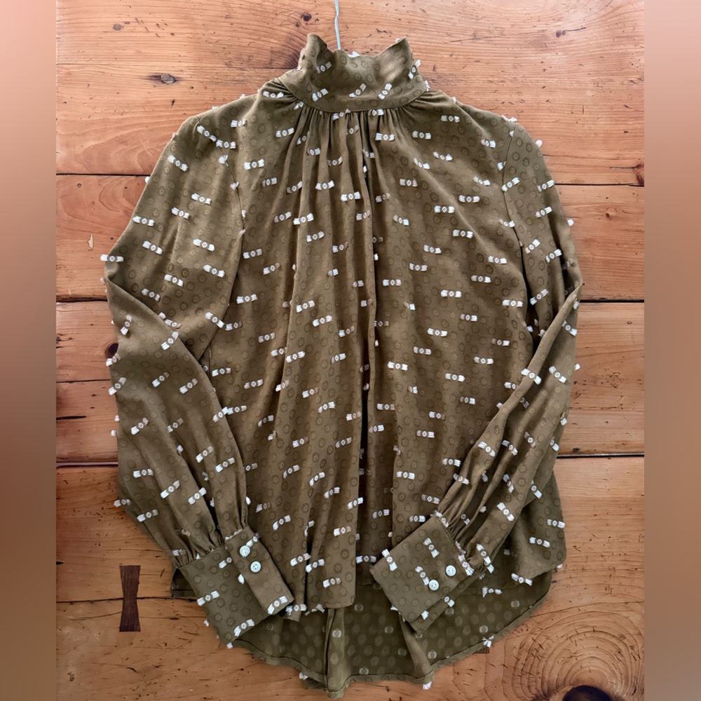 Rachel Comey Olive Blouse with White Embroidery